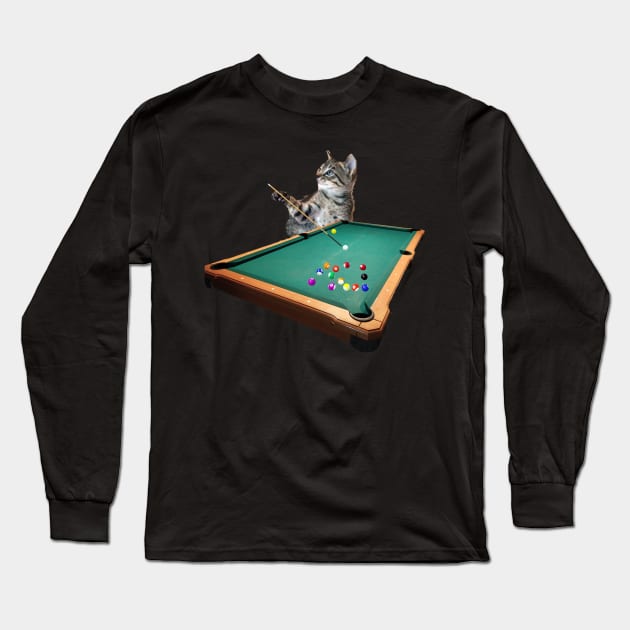 Cat Billiards Long Sleeve T-Shirt by Random Galaxy